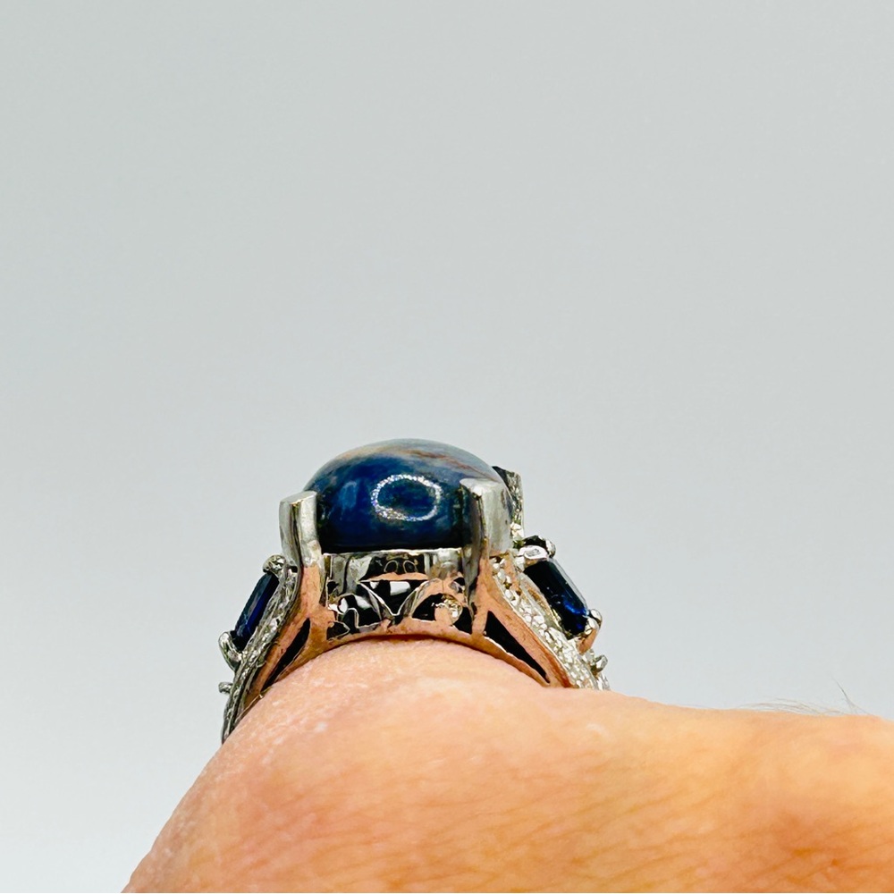 Sodalite and Simulated Sapphire Ring; Size 6; Stainless Steel - Picture 9 of 9